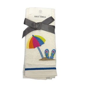 Martha Stewart Fingertip Towel Set Beach Embroidered Cotton Guest OS